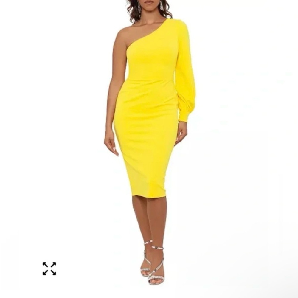 Chic One-Shoulder Yellow Midi Dress